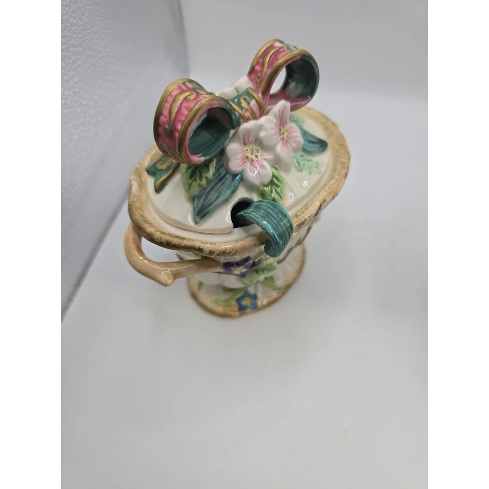 FITZ AND FLOYD Woodland Spring Sugar Bowl & Creamer Set w/lid & spoon